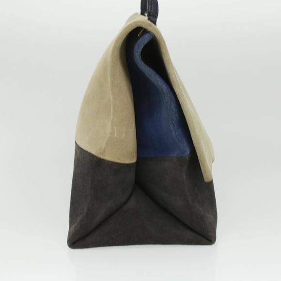 CELINE Shoulder Bag Suede Beige Blue black Auth ar8501 - Picture 5 of 16